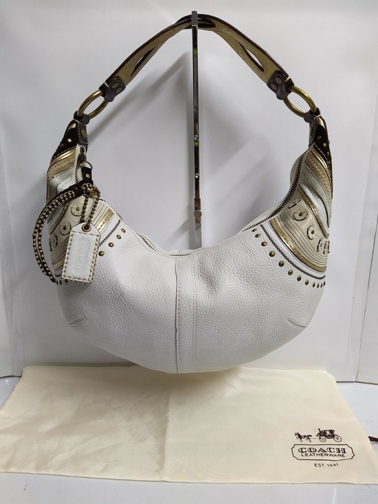 Coach Handbags - COACH White Leather Hobo Bag with Metallic Accents